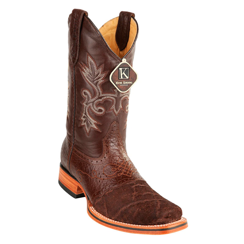 King Exotic Elephant Skin Saddle Square Toe Boots