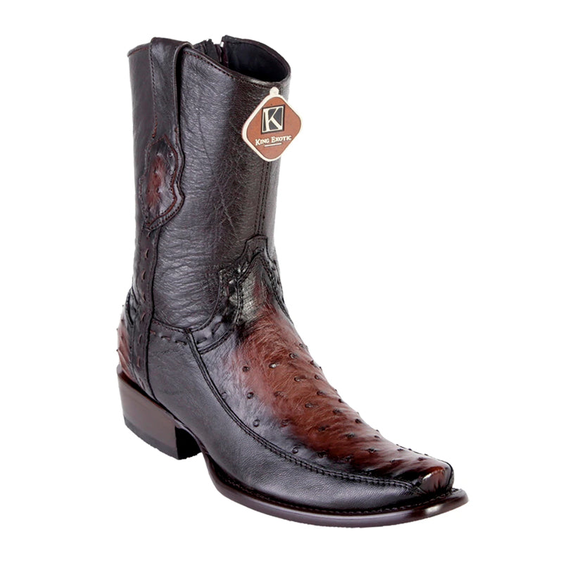 King Exotic Ostrich Dubai Toe Boots Burnished Brown