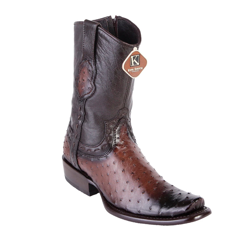 King Exotic Ostrich Dubai Toe Boots Burnished Brown
