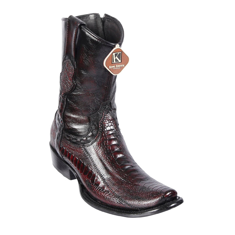 Handcrafted Ostrich Leg Boots, Dubai Toe Black Cherry