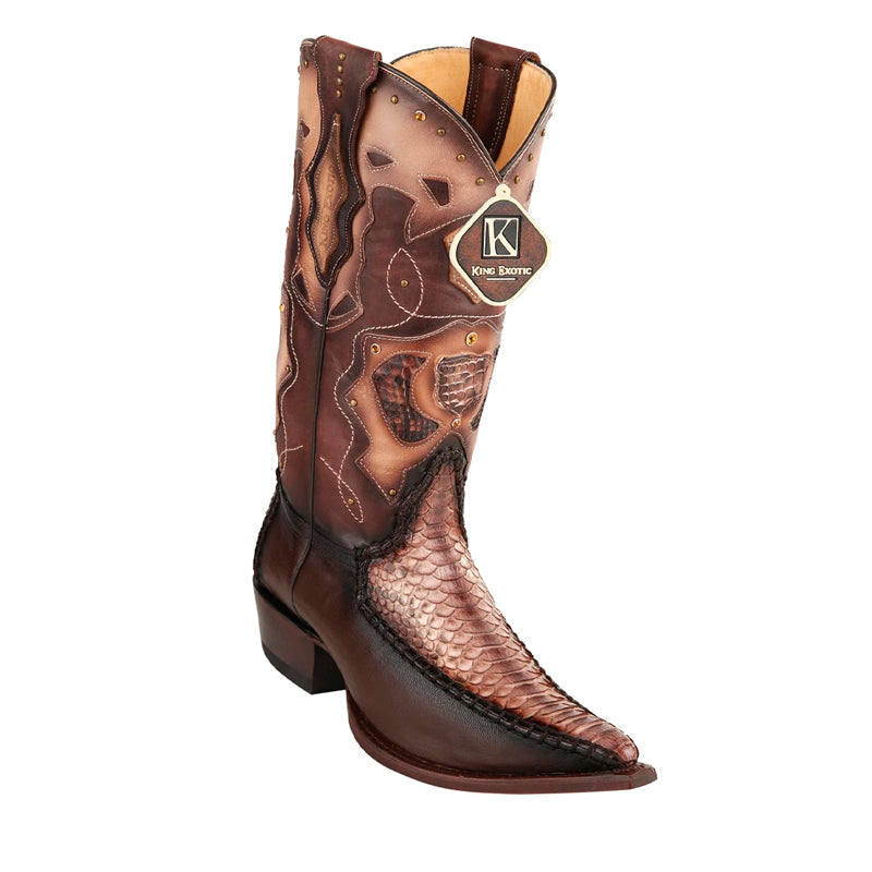 King Exotic Python 3x Toe Boots Rustic Brown