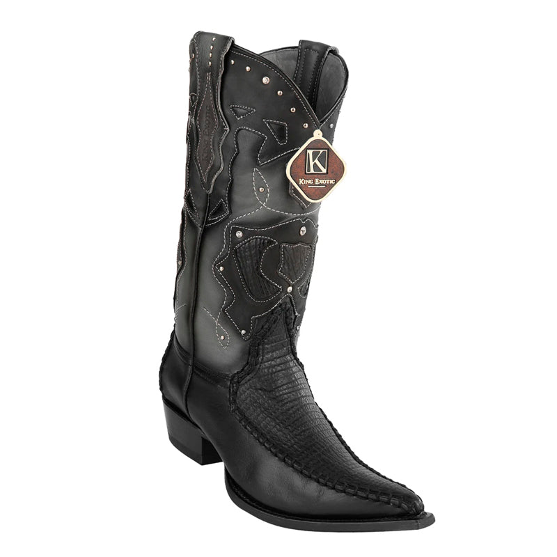 King Exotic Sharkskin 3x Toe Black Boots