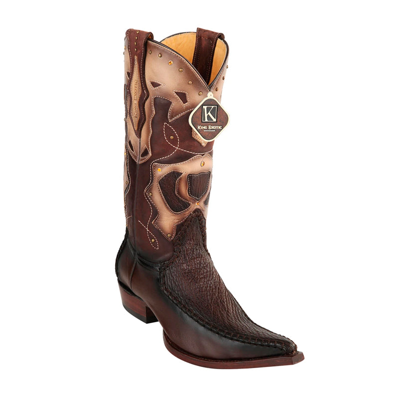 King Exotic Sharkskin 3x Toe Burnished Brown Boots