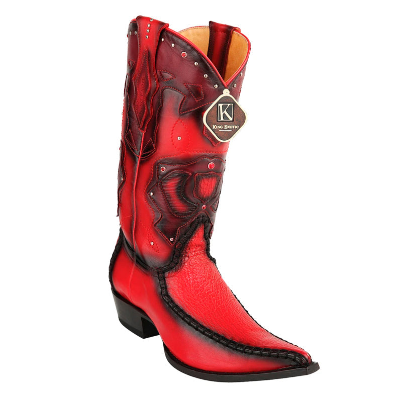 King Exotic Men's Sharkskin 3X Toe Boots Burnished Red