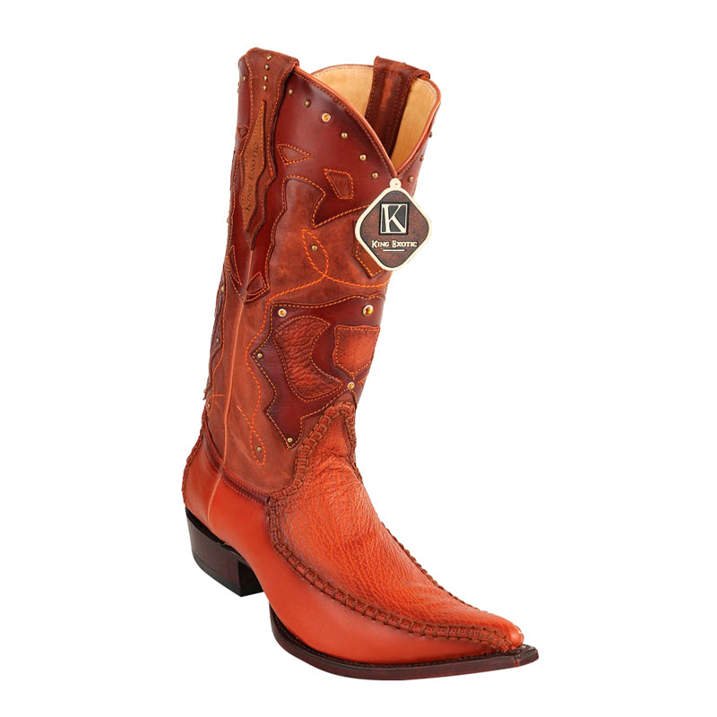 King Exotic Sharkskin 3x Toe Boots Cognac