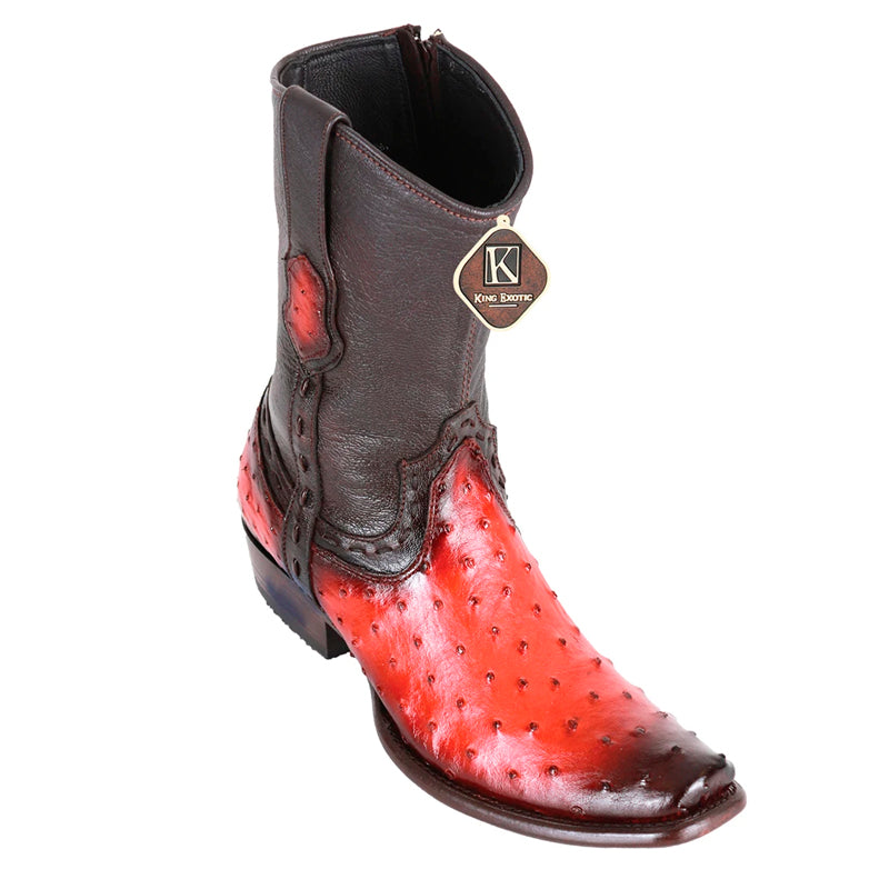 King Exotic Ostrich Dubai Toe Boots Handcrafted Black Cognac