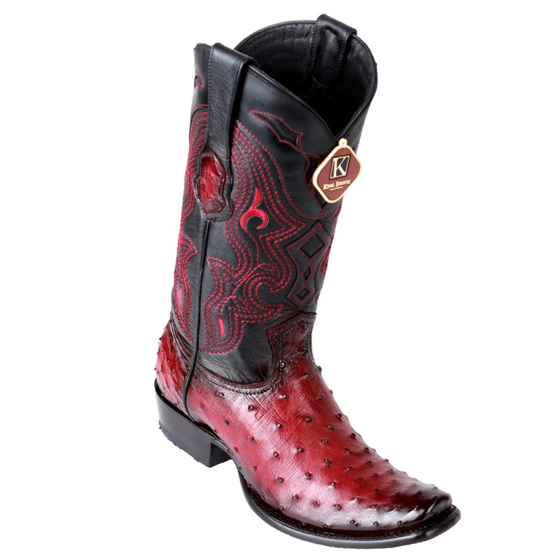 King Exotic Ostrich Dubai Toe Boots Handcrafted Burgundy