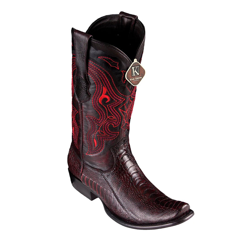 Handcrafted Ostrich Leg Boots Dubai Toe Black Cherry