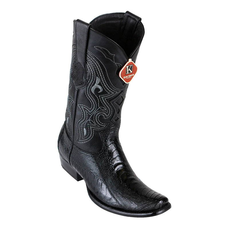King Exotic Ostrich Leg Dubai Toe Boots Black