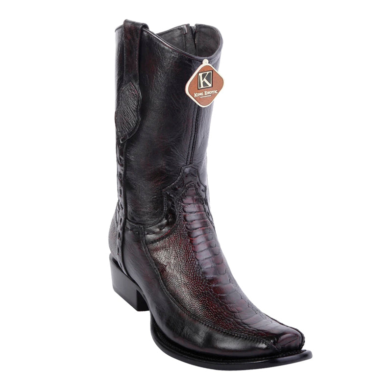 King Exotic Ostrich Leg Boots Black Cherry