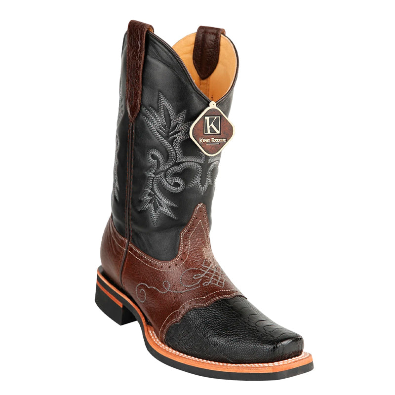 King Exotic Black Ostrich Leg Boots With Rubber Sole