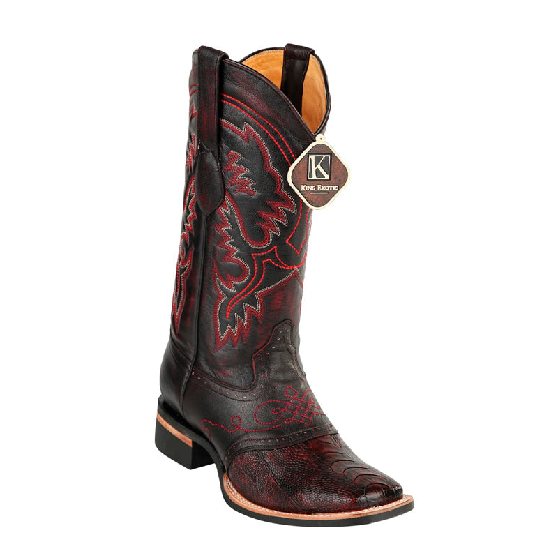 King Exotic Ostrich Leg Boots Rubber Sole Black Cherry