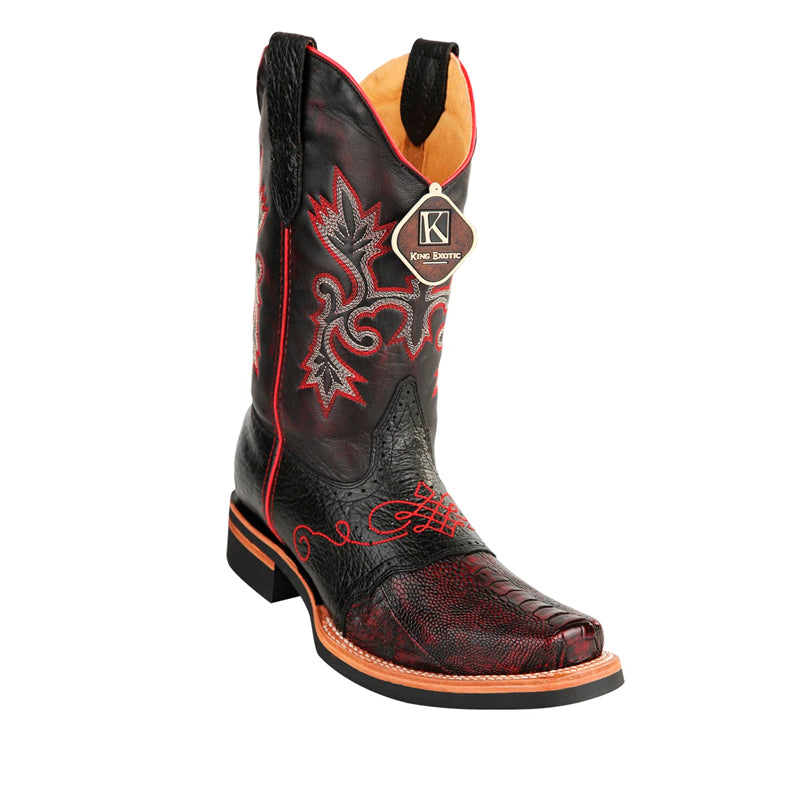 King Exotic Men's Ostrich Leg Boots Black Cherry