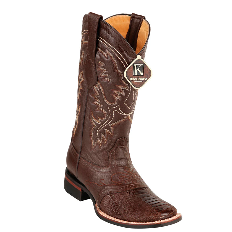 King Exotic Ostrich Leg Square Toe Boots Brown