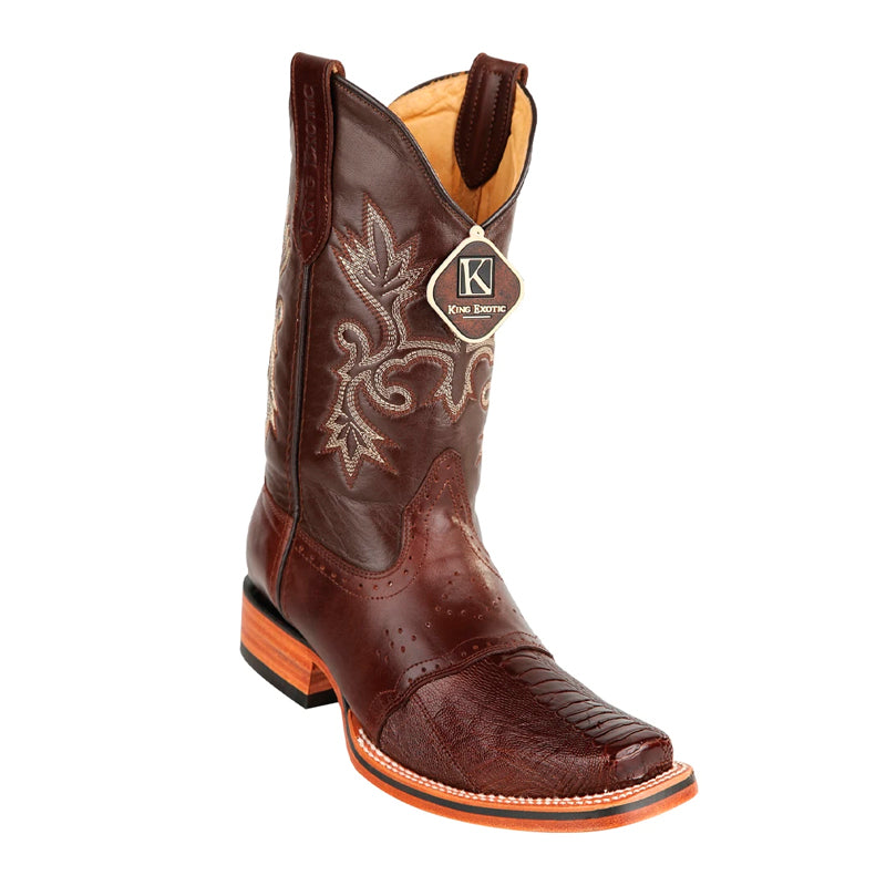 Ostrich Leg Square Toe Boots Handmade Brown