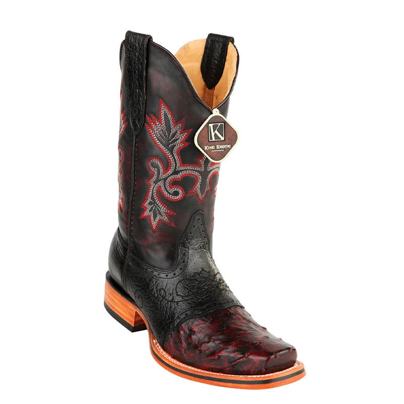 King Exotic Ostrich Square Toe Boots Black Cherry