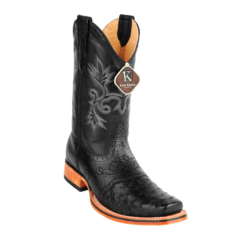 King Exotic Ostrich Square Toe Saddle Boots Black