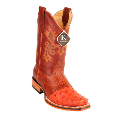 King Exotic Ostrich Square Toe Boots Cognac