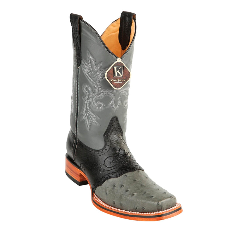 King Exotic Ostrich Square Toe Gray Boots
