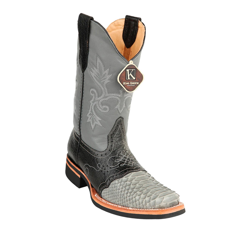 King Exotic Python Square Toe Boots Rubber Sole