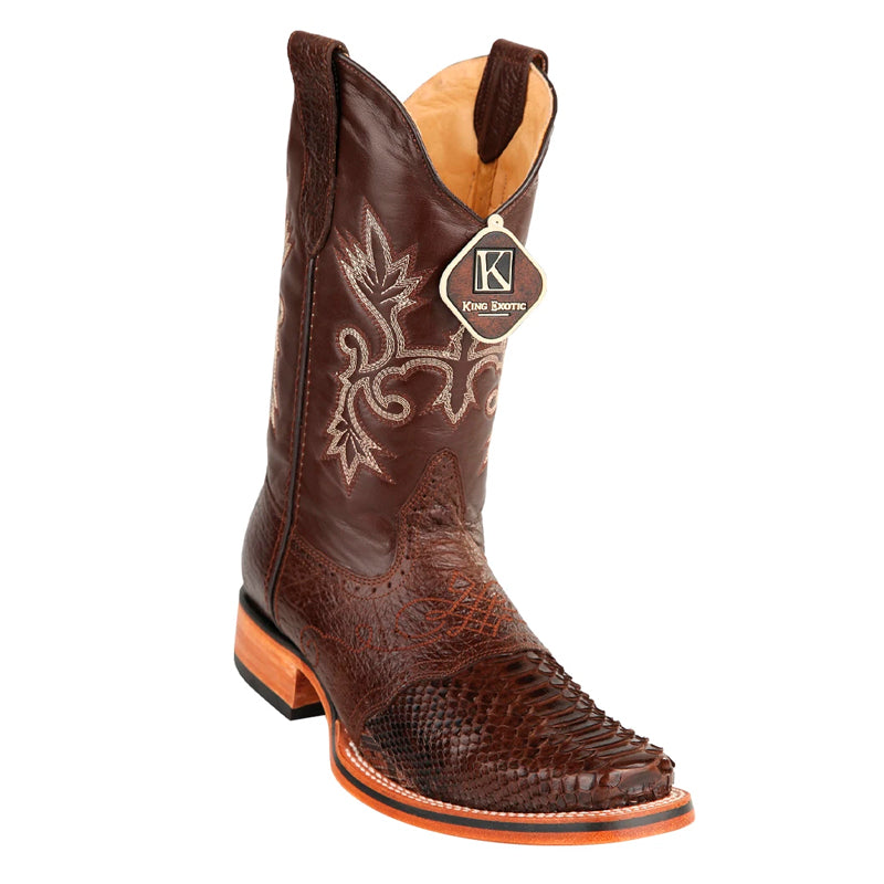 King Exotic Python Saddle Vamp Square Toe Boots