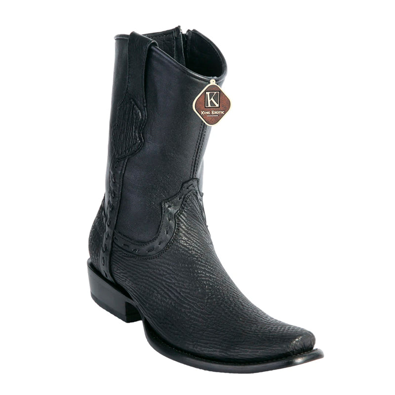 King Exotic Black Sharkskin Boots, Dubai Toe, Handcrafted