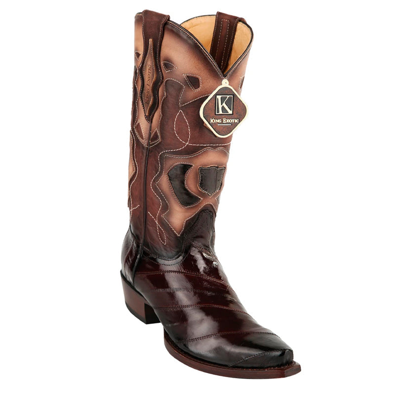 King Exotic Snip Toe Eel Boots, Burnished Brown