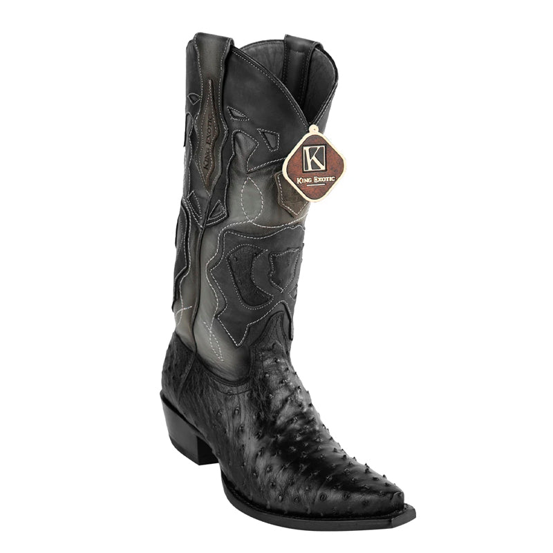 King Exotic Black Full Quill Ostrich Snip Toe Boots