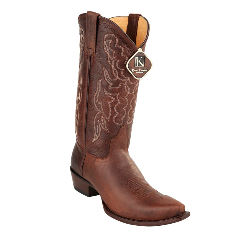 King Exotic Snip Toe Grisly Leather Boots Brown