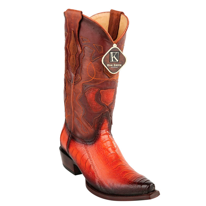 Men's Snip Toe Ostrich Leg Cognac Boots