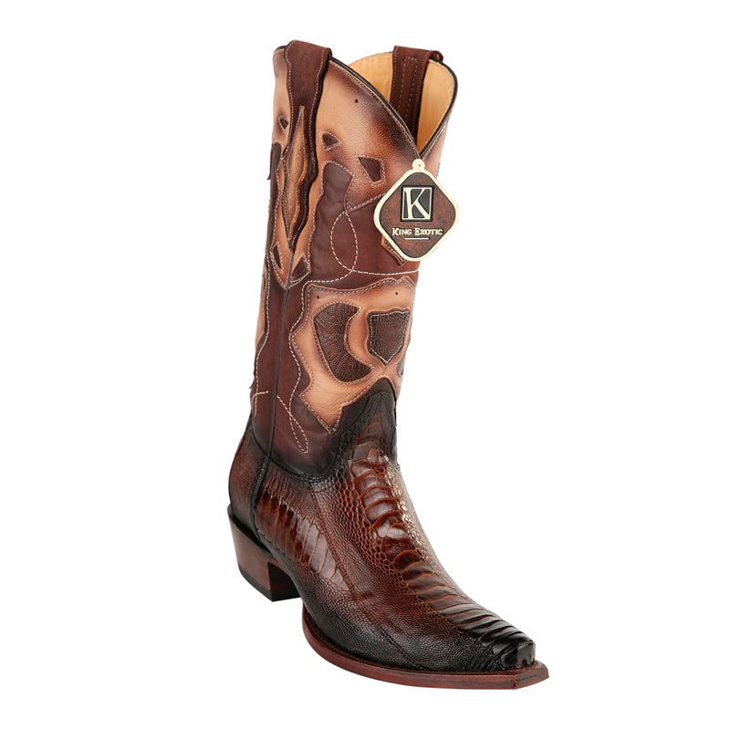 Men's Burnished Brown Ostrich Leg Snip Toe Boots