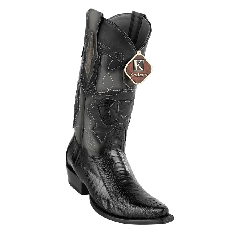 King Exotic Snip Toe Ostrich Leg Boots Black