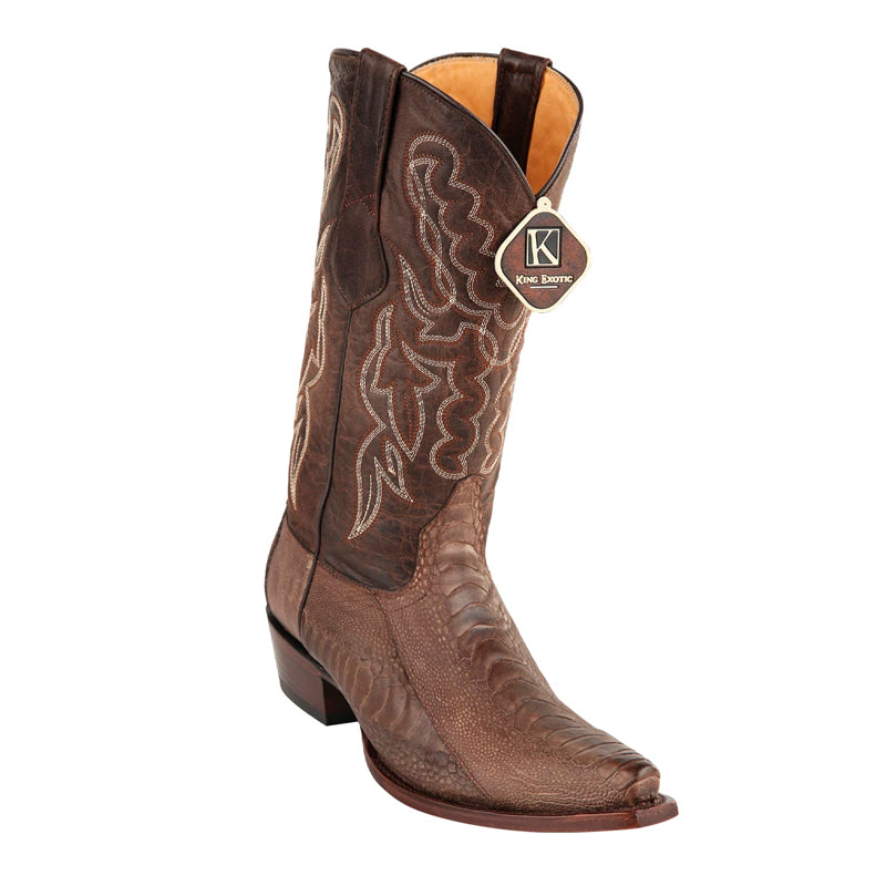 King Exotic Ostrich Leg Snip Toe Boots Grasso Brown