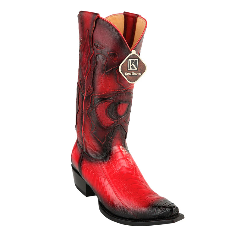 Men's Burnished Red Ostrich Leg Snip Toe Boots