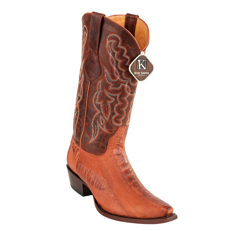 King Exotic Ostrich Leg Snip Toe Boots Cognac