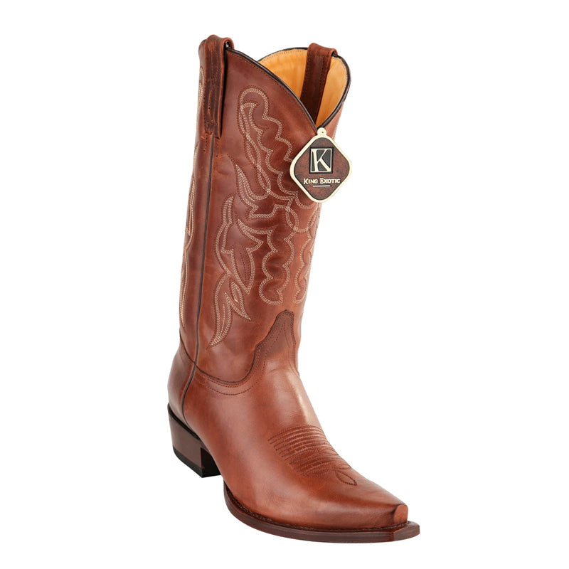King Exotic Snip Toe Brown Leather Boots Handmade