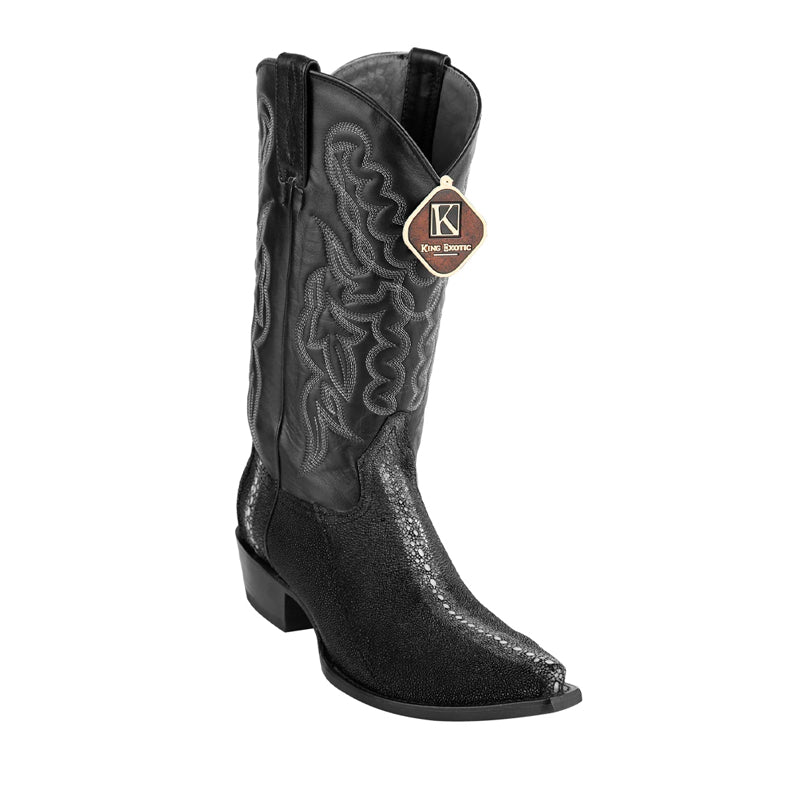 King Exotic Handmade Black Stingray Snip Toe Boots