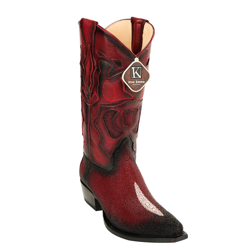 Handmade Burnished Burgundy Stingray Snip Toe Boots