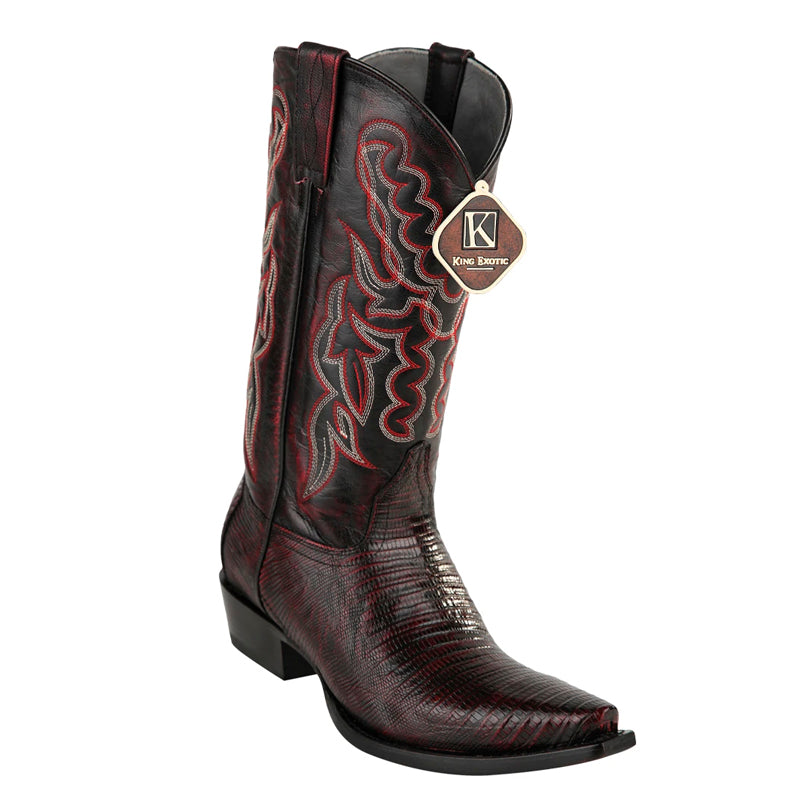 King Exotic Teju Lizard Snip Toe Boots Black Cherry