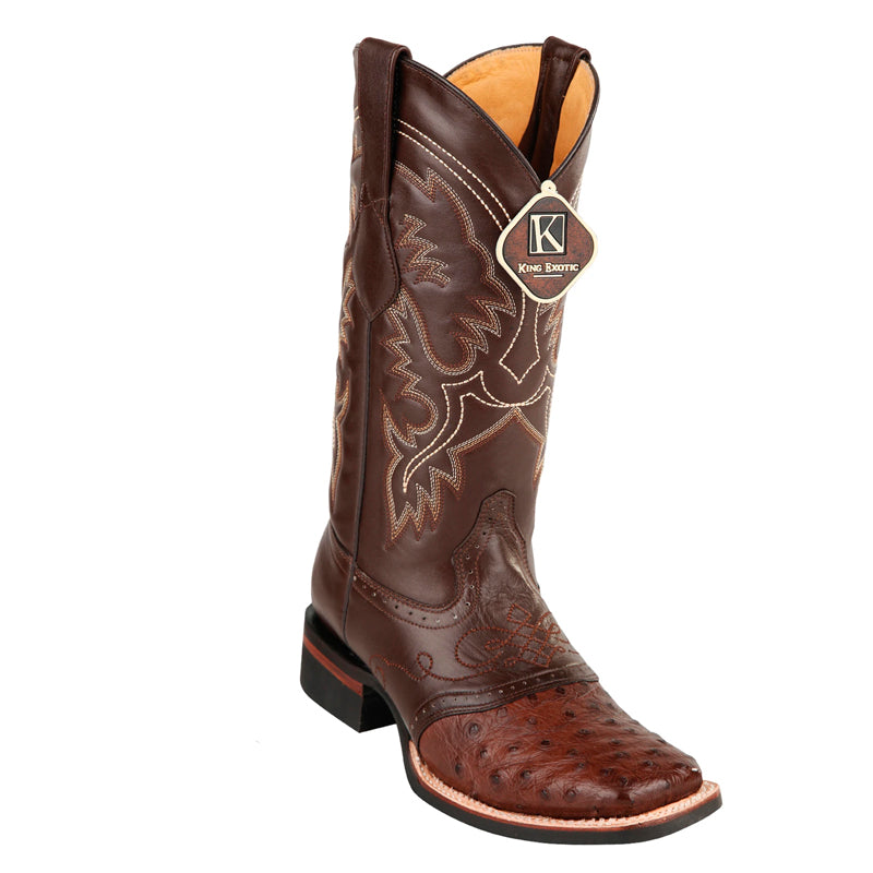 King Exotic Ostrich Square Toe Boots Saddle Brown