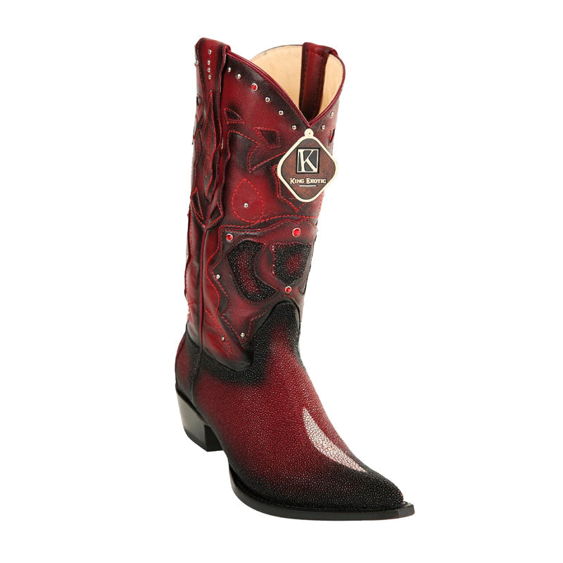 Men's Handcrafted Burgundy Stingray Boots 3x Toe