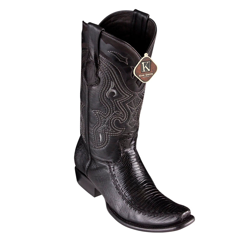 Handcrafted Teju Lizard Dubai Toe Boots Black