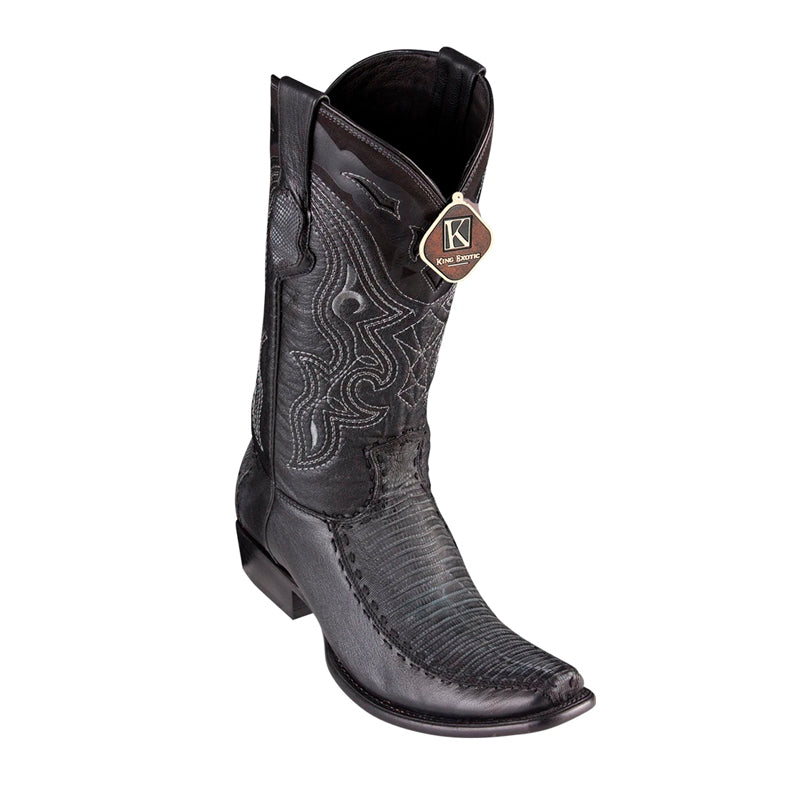 King Exotic Teju Lizard Dubai Toe Boots Sanded Black