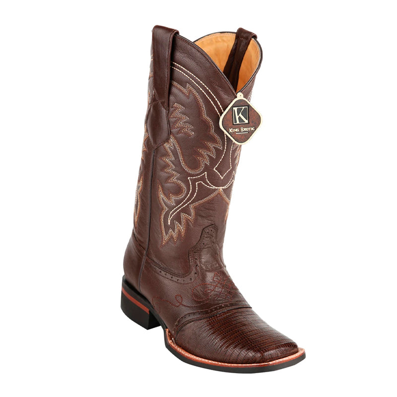 King Exotic Teju Lizard Square Toe Boots Brown