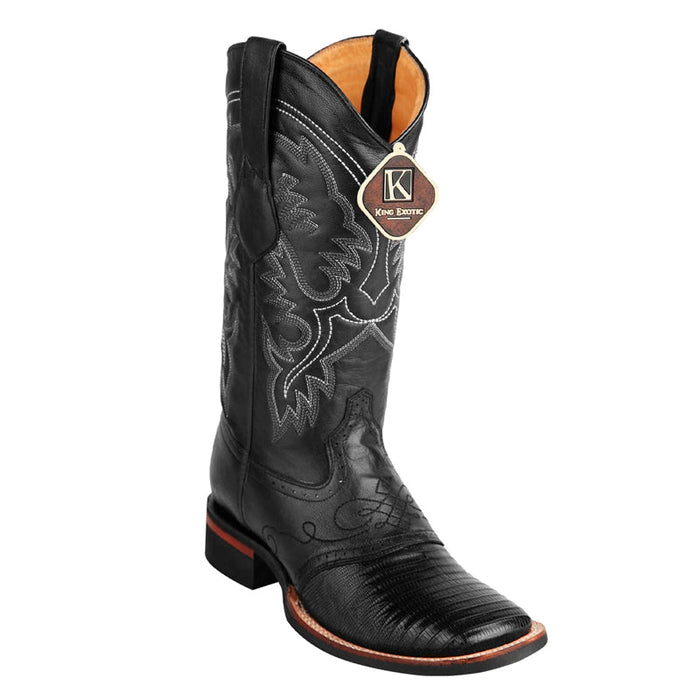 Men's Black Teju Lizard Square Toe Boots
