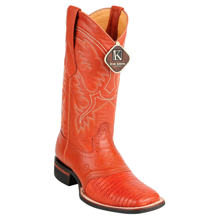 Teju Lizard Square Toe Cognac Boots Handmade