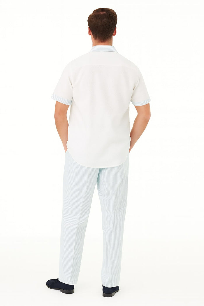 Men’s Sky Blue Casual Two-Piece Shirt & Pants Set