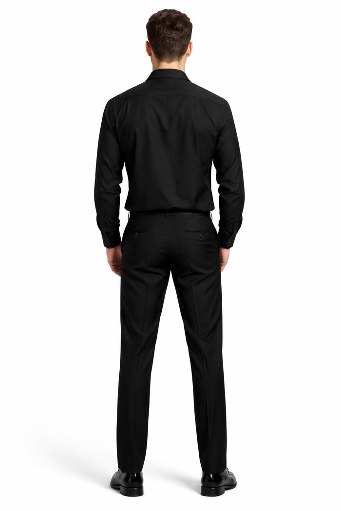 Mens Luxury Black Wool Two-Piece Leisure Walking Suit
