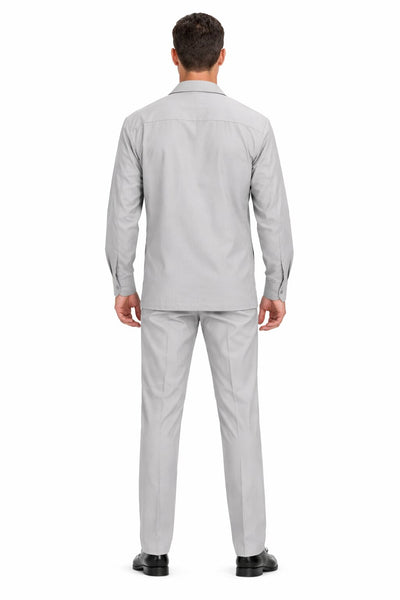 Mens Luxury Grey Wool Two-Piece Leisure Walking Suit