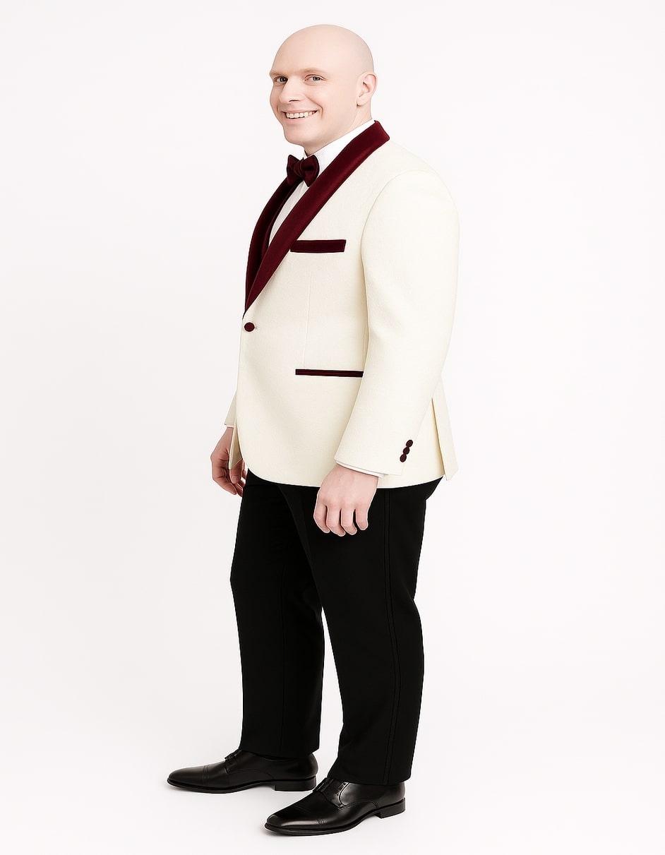 White Floral Tuxedo Jacket with Velvet Lapel